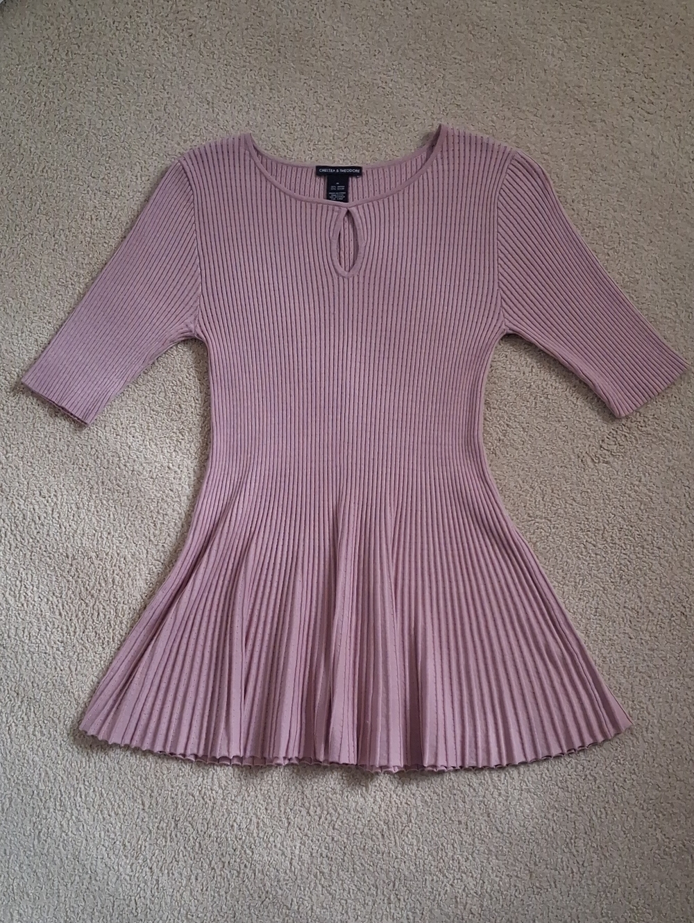 Mauve Ribbed Knit Peplum Pleated Keyhole Neckline Tunic Womens Medium